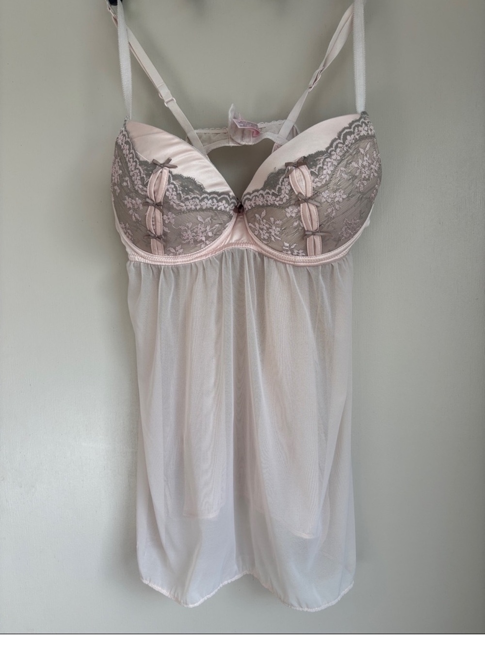La Vie En Rose Blush Pink Lace-Trim Sheer Chemise